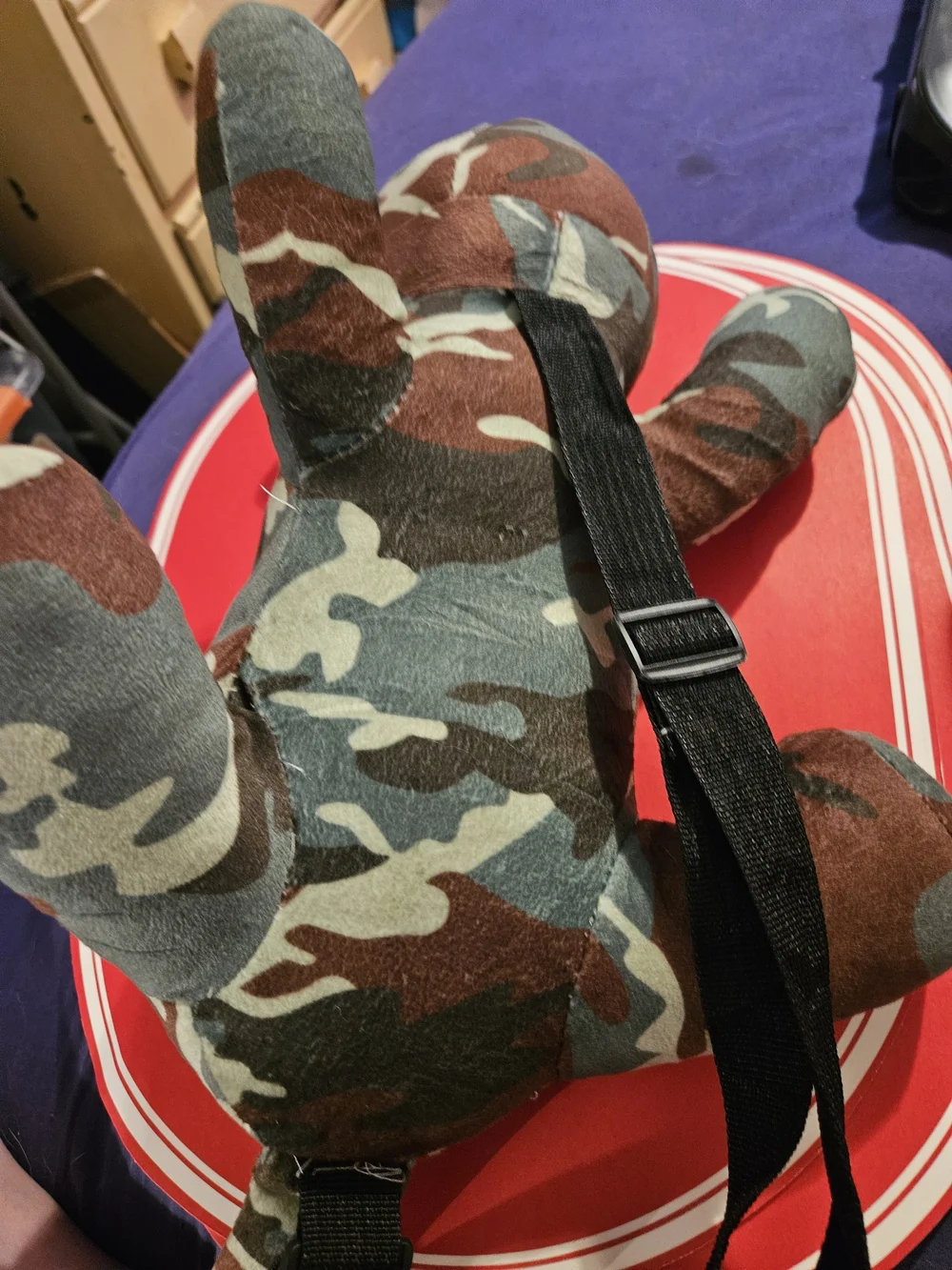 Camouflage Plush Dog Toy with Back Zipper Backpack